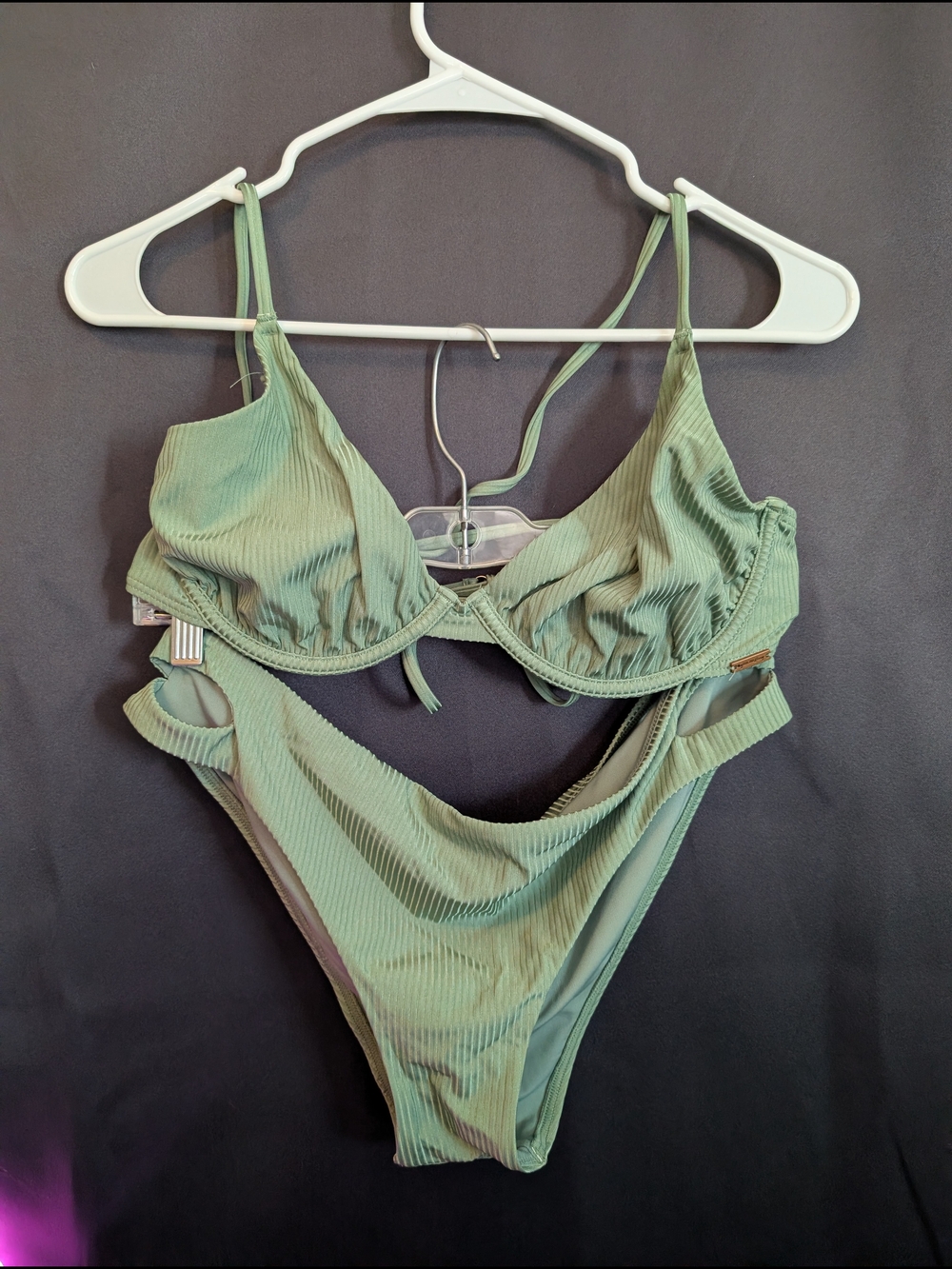 My Bikini Story Ribbed Underwire Bikini Set in Sage Green Two Piece Brand New